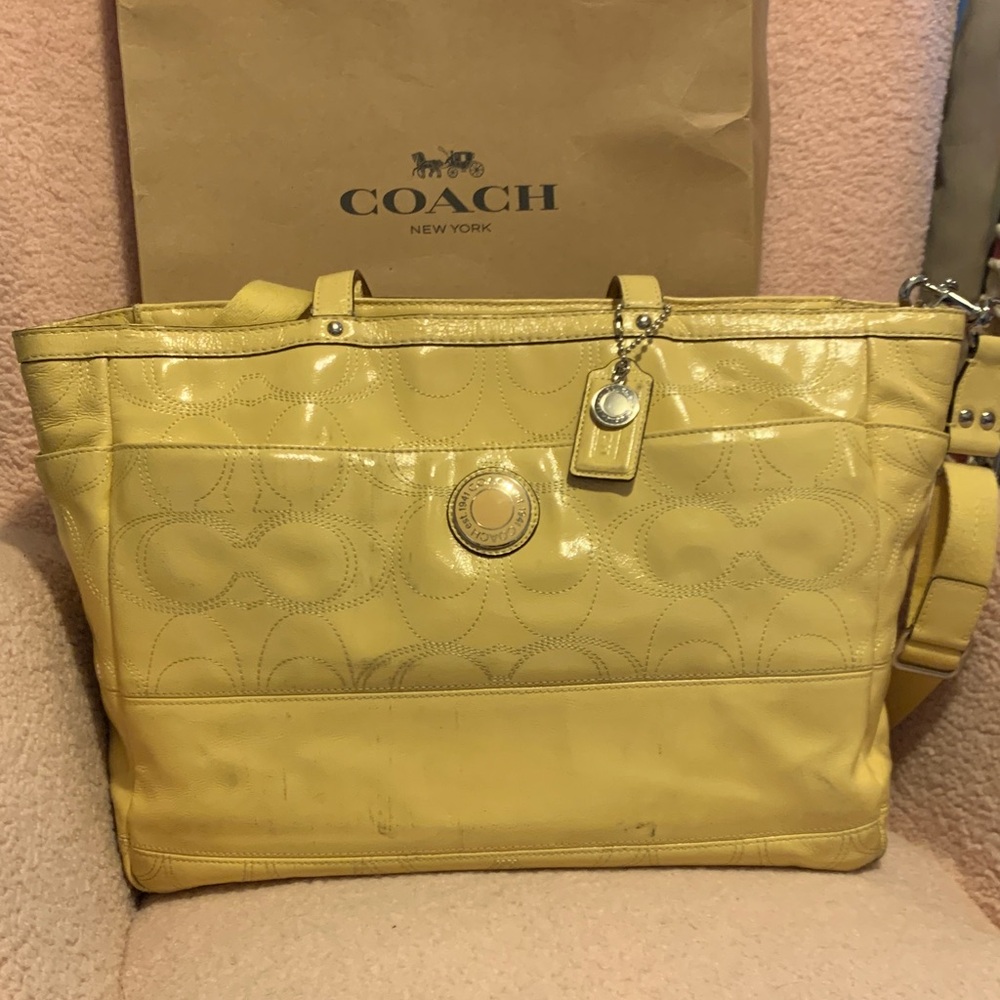 Coach Yellow Patent Signature Tote with Charm